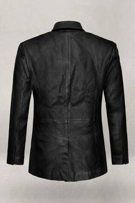 Men's black real lambskin leather genuine blazer dress coat 2
