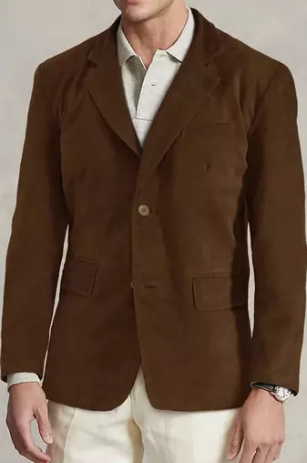 Men's real genuine lambskin brown suede leather blazer coat