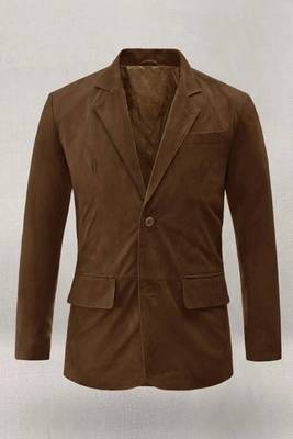Men's real genuine lambskin brown suede leather blazer coat 2
