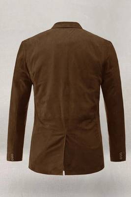 Men's real genuine lambskin brown suede leather blazer coat 3
