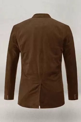 Men's real genuine lambskin brown suede leather blazer coat