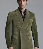 Men's olive green soft suede genuine leather double breasted blazer