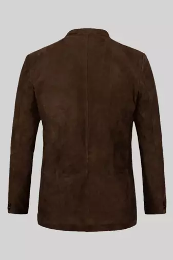 Men's dark brown genuine suede leather safari coat blazer