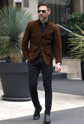 Men's dark brown genuine suede leather safari coat blazer 5