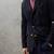 Men's real genuine navy blue suede leather classic blazer