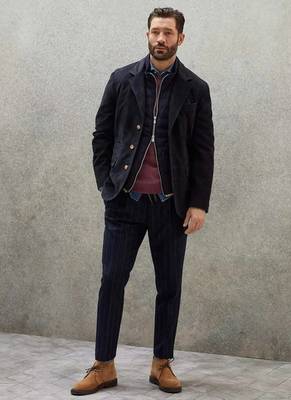 Men's real genuine navy blue suede leather classic blazer 2