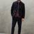 Men's real genuine navy blue suede leather classic blazer