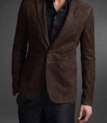 Men's real genuine dark brown suede leather slim fit blazer coat