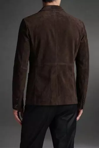 Men's real genuine dark brown suede leather slim fit blazer coat