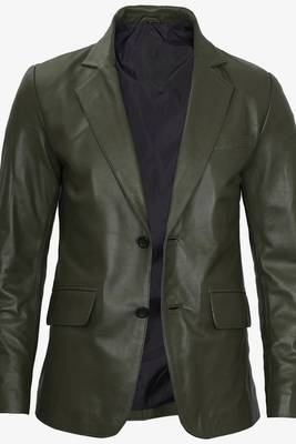 Men's olive green real lambskin leather coat blazer 1