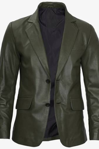 Men's olive green real lambskin leather coat blazer