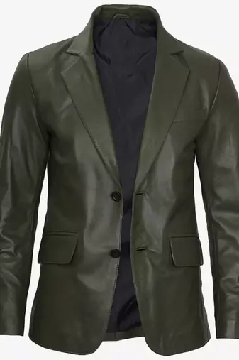 Men's olive green real lambskin leather coat blazer