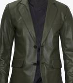 Men's olive green real lambskin leather coat blazer