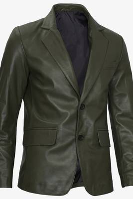 Men's olive green real lambskin leather coat blazer 2