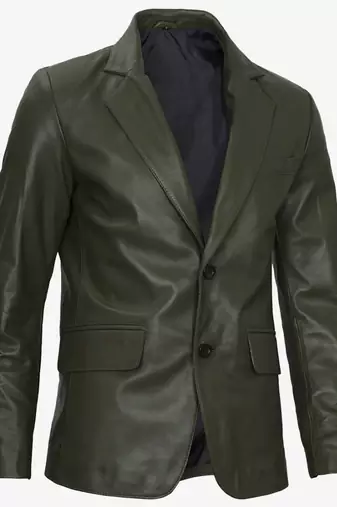Men's olive green real lambskin leather coat blazer