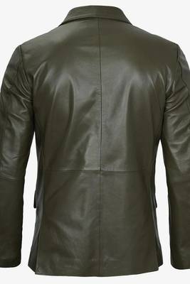Men's olive green real lambskin leather coat blazer 3