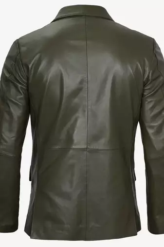 Men's olive green real lambskin leather coat blazer