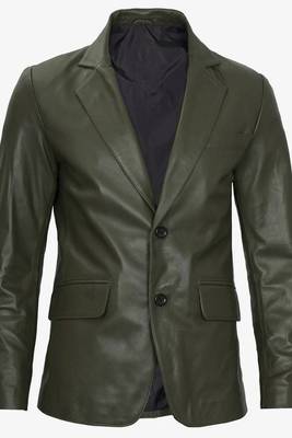 Men's olive green real lambskin leather coat blazer 4