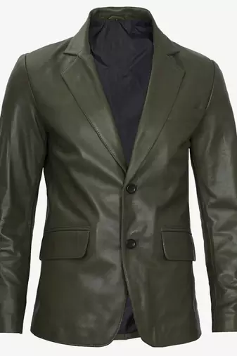 Men's olive green real lambskin leather coat blazer