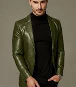 Men's olive green leather slim fit blazer real lambskin coat jacket