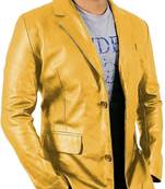 Men's mustard yellow genuine leather blazer jacket
