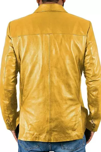Men's mustard yellow genuine leather blazer jacket