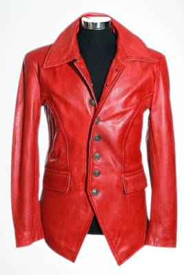 Men's red 100% genuine leather button blazer jacket 1