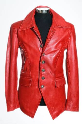 Men's red 100% genuine leather button blazer jacket