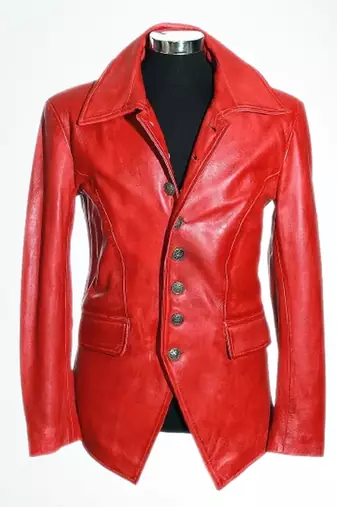 Men's red 100% genuine leather button blazer jacket