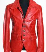 Men's red 100% genuine leather button blazer jacket