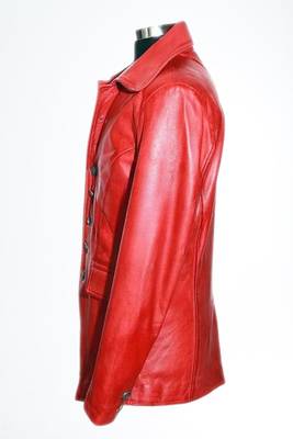Men's red 100% genuine leather button blazer jacket 2
