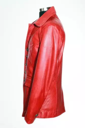 Men's red 100% genuine leather button blazer jacket