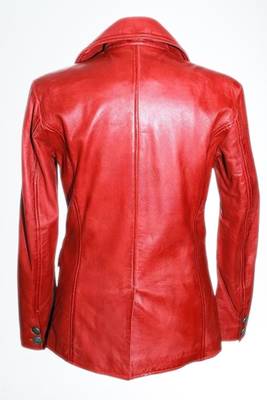Men's red 100% genuine leather button blazer jacket 3