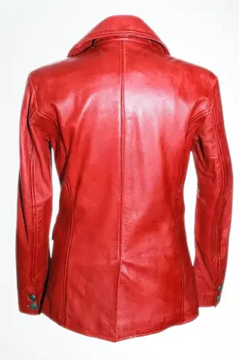 Men's red 100% genuine leather button blazer jacket