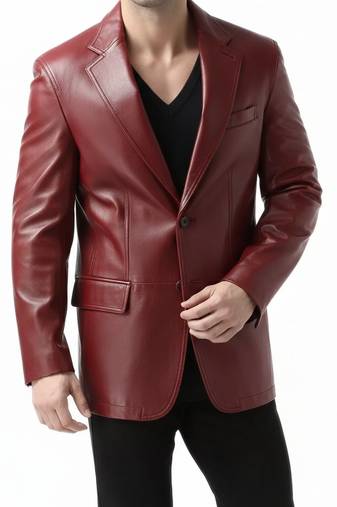 Men's real lambskin maroon genuine leather blazer coat