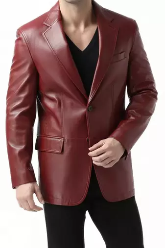Men's real lambskin maroon genuine leather blazer coat