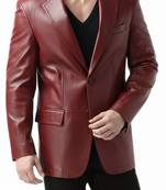 Men's real lambskin maroon genuine leather blazer coat