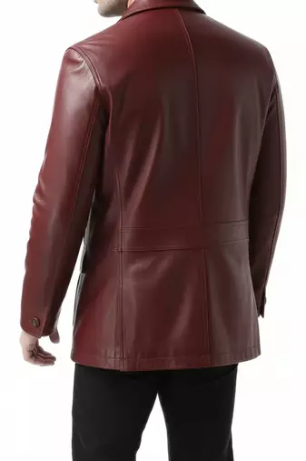 Men's real lambskin maroon genuine leather blazer coat