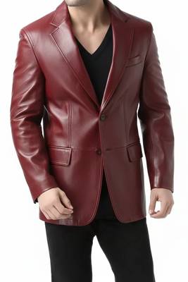 Men's real lambskin maroon genuine leather blazer coat 3