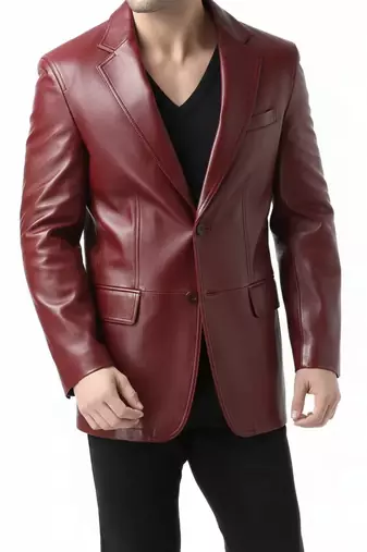 Men's real lambskin maroon genuine leather blazer coat