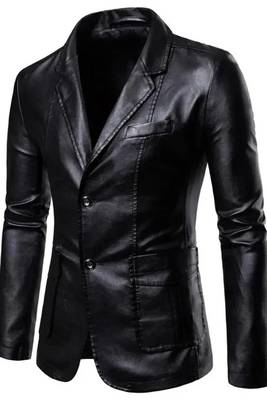 Men's black 100% genuine leather blazer sport coat 1