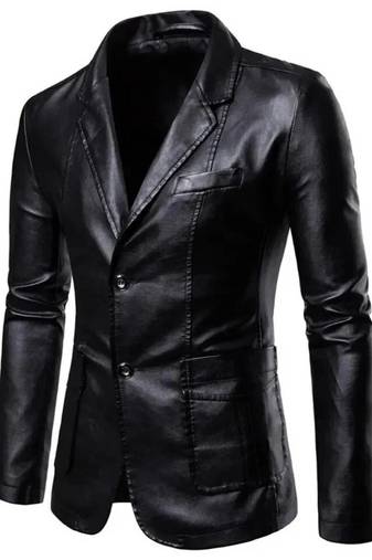 Men's black 100% genuine leather blazer sport coat