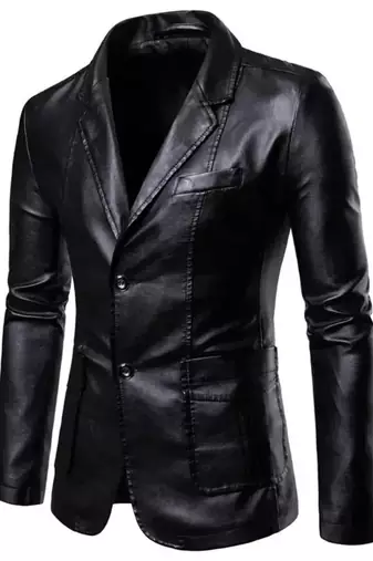 Men's black 100% genuine leather blazer sport coat