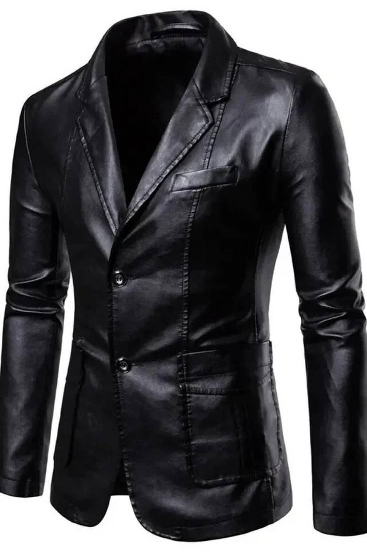 Men's black 100% genuine leather blazer sport coat