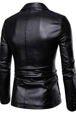 Men's black 100% genuine leather blazer sport coat 2