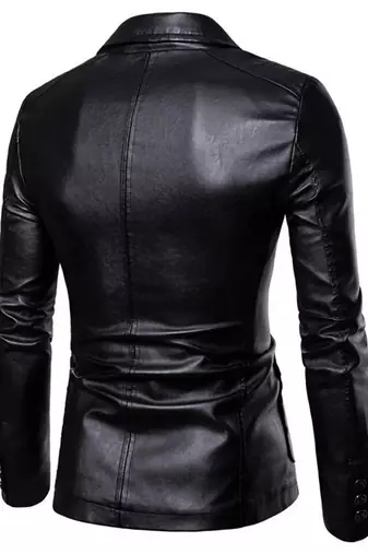 Men's black 100% genuine leather blazer sport coat
