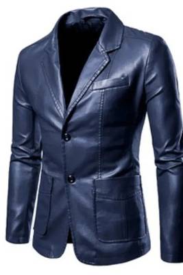 Men's lambskin navy blue 100% genuine leather blazer jacket 1