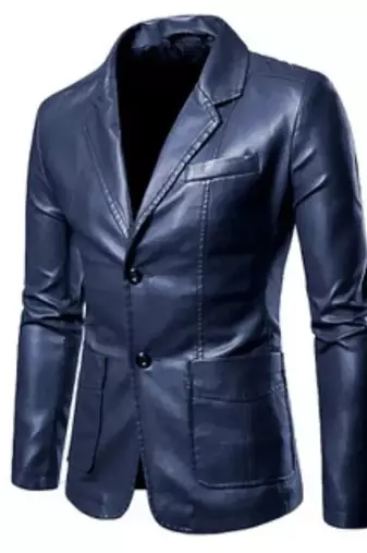 Men's lambskin navy blue 100% genuine leather blazer jacket