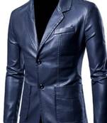 Men's lambskin navy blue 100% genuine leather blazer jacket