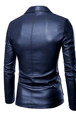 Men's lambskin navy blue 100% genuine leather blazer jacket 2